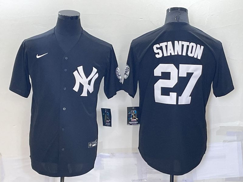Men New York Yankees #27 Stanton Black Throwback 2022 Nike MLB Jersey